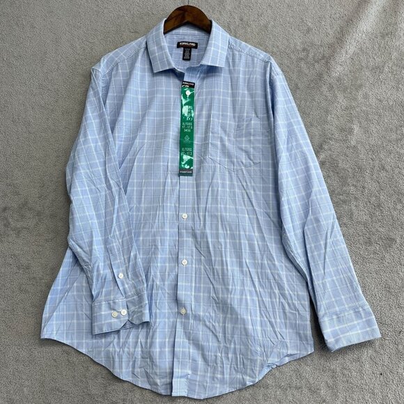 NEW Kirkland Signature Men's XL Blue Plaid Long Sleeve Dress Shirt - Picture 2 of 7